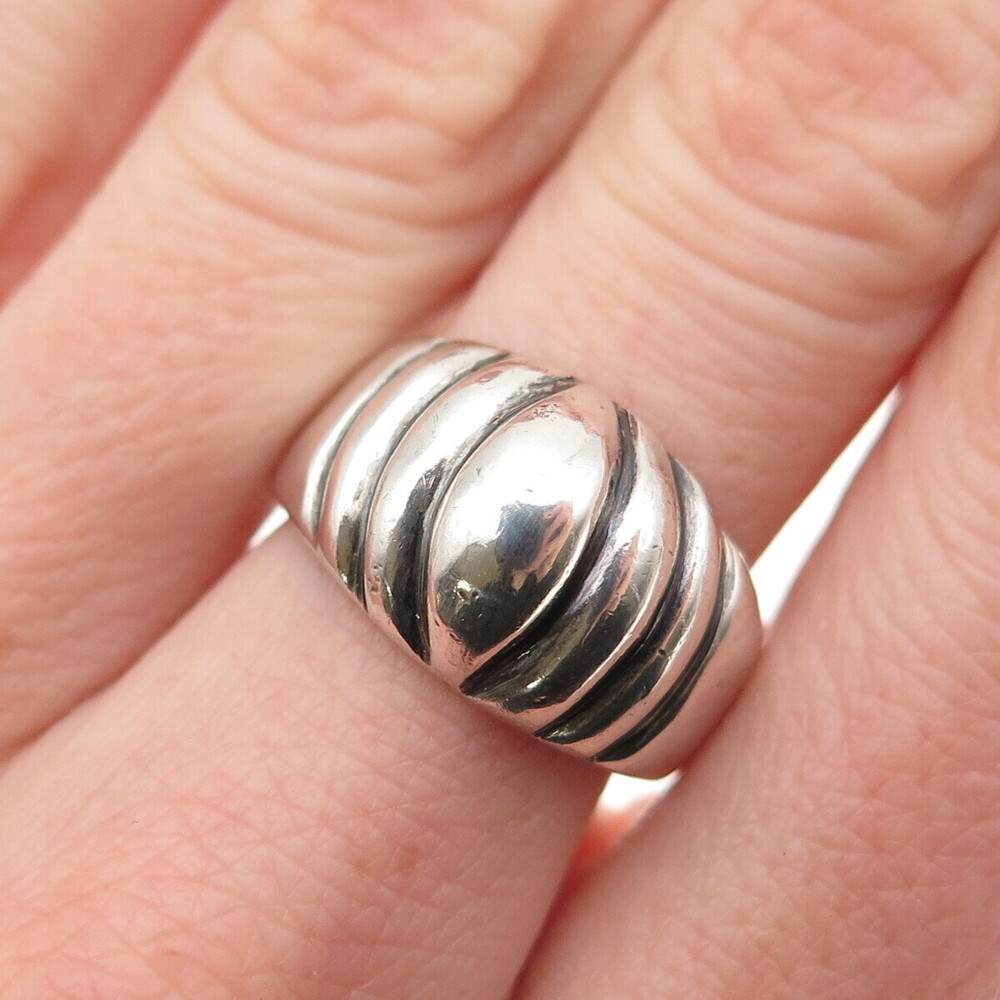 925 Sterling Silver Vintage Mexico Modernist Oxidized Ring Size 6.75